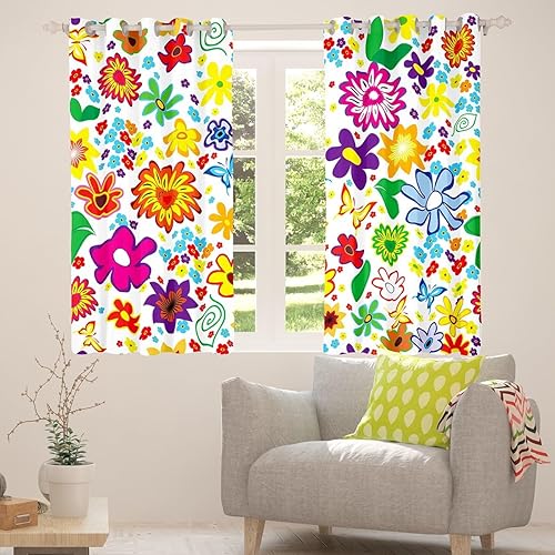 Miniatura 12 de Erosebridal Cortinas retro de los años 60 y 70 de 84 x 63 pulgadas, cortinas opacas rústicas de flores psicodélicas para hombre y mujer, diseño
