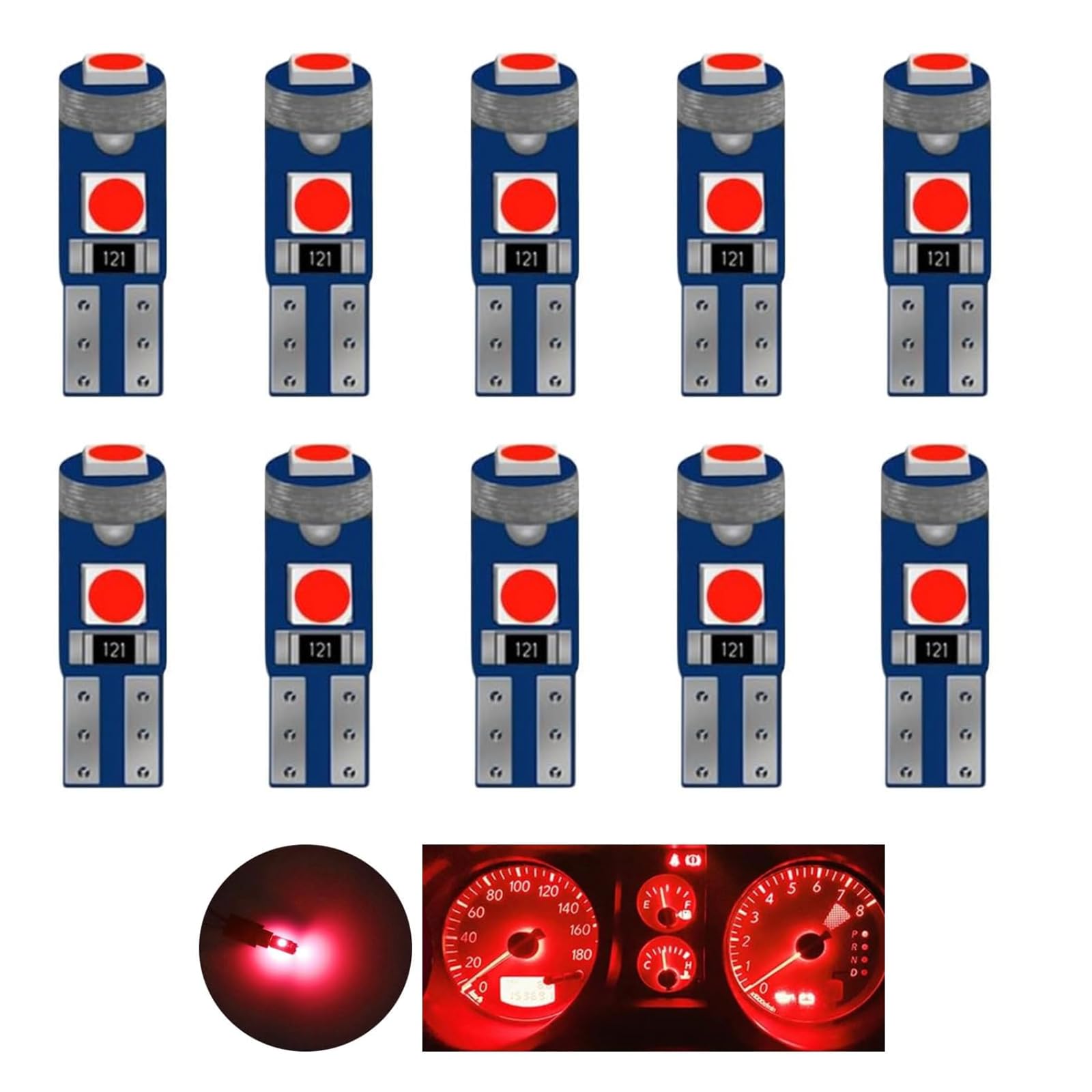 T5 LED Bombillas,2721 27 37 286 PC73 PC74 LED Bombilla,12V 20LM 0.4W 3SMD 3030 Chips,Adecuado para la sustitución de la luz del salpicadero del automóvil (Amarillo-10 Piezas) — view 10