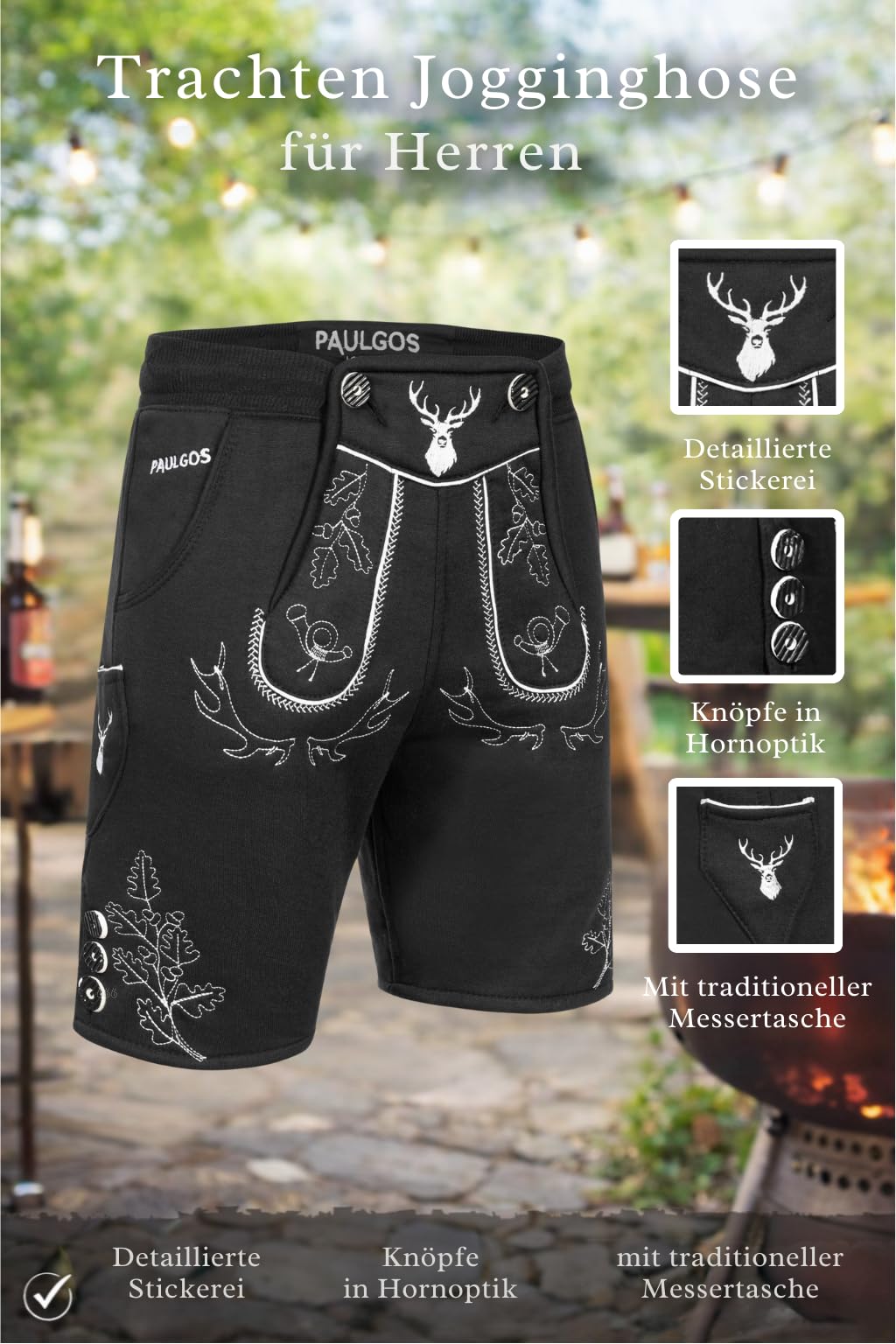PAULGOS Herren Trachten Jogginghose JOK5, Optik Trachten Lederhose, Gr.S-5XL