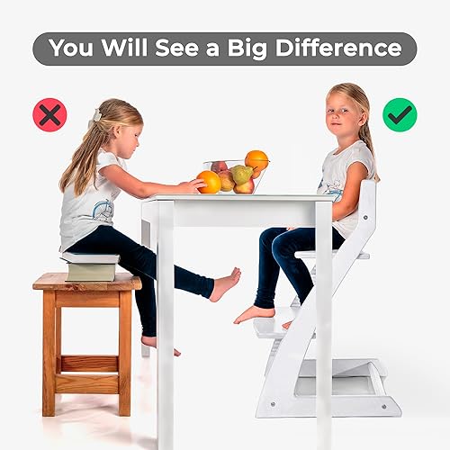 Miniatura 6 de Fornel Heartwood - Silla alta de madera ajustable blanca para bebés y niños pequeños y niños, fácil de limpiar, silla alta de comedor a partir de 36