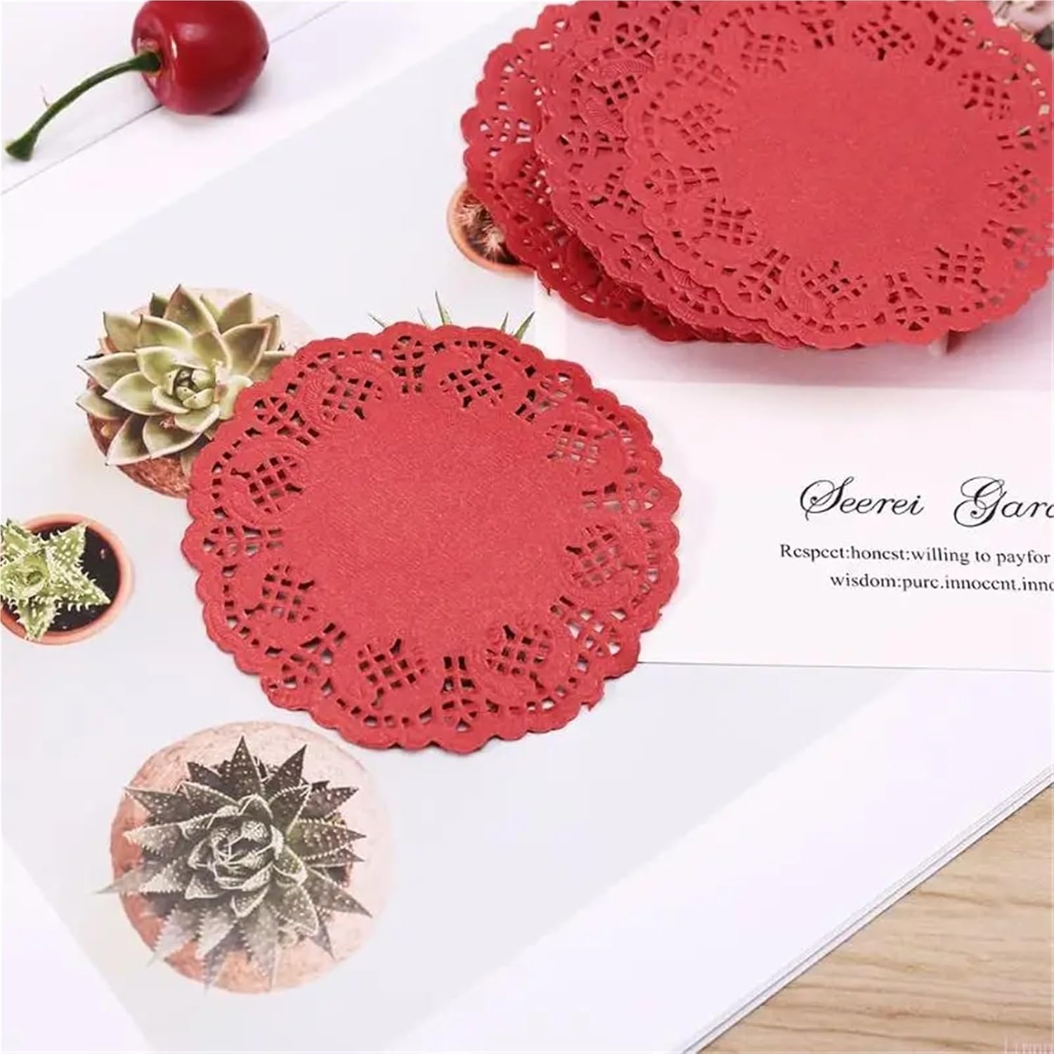 Paper Lace Doilies 400 Pcs 3.5'' Colored Flower Lace Round Paper Doilies Placemat Craft Doyleys Wedding(Red)
