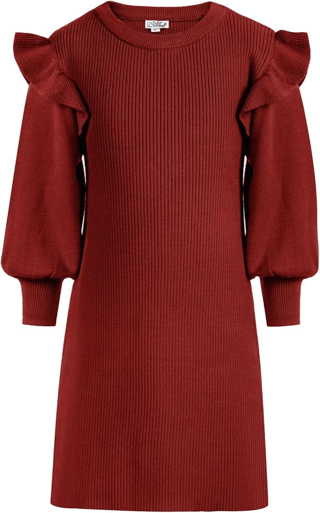 Danna Belle Knitted Dress Girls 6-12 Years Ruffle Pullover Dress Autumn  Winter Dress Long Sleeve Kids Girls Dress Festive, red, 7 Years :  Amazon.co.uk: Fashion