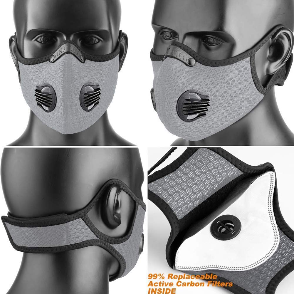 Mascarilla con válvula de respiración y filtro de carbón activado, lavable y reutilizable, utilizada para prevenir el polvo, L, Negro