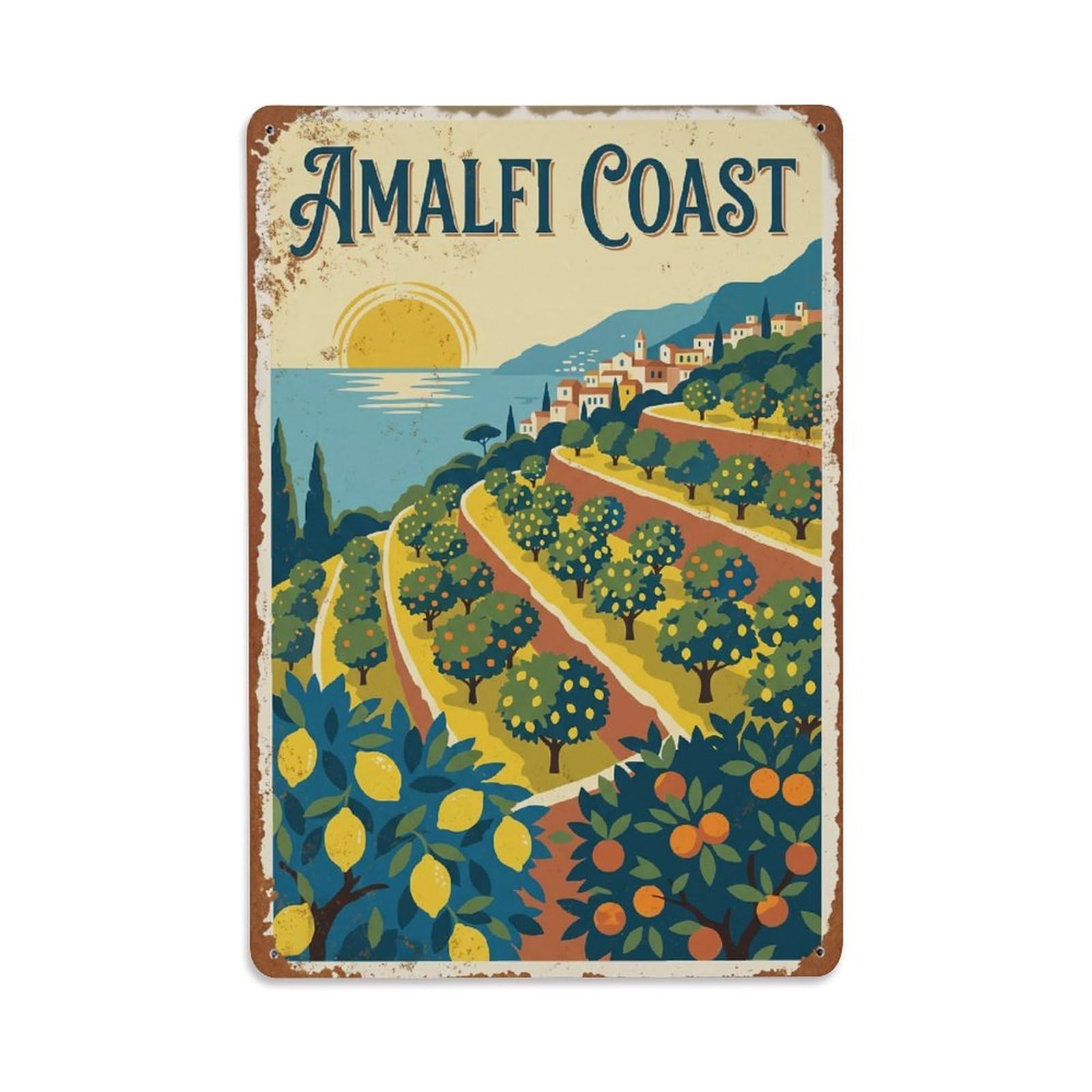 Vintage Travel Orchard Italy Hillside Metal Tin Sign