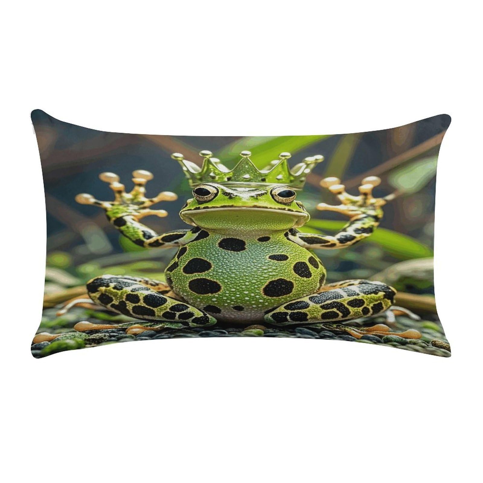 Crown Frog Pillow Case Decorative Rectangle Throw Pillow Cover Soft Plush Pillowcase Cozy Cushion Case Modern Pillow Sham Cushion Cover for Bedroom Sofa Couch 20 X 12 Inch