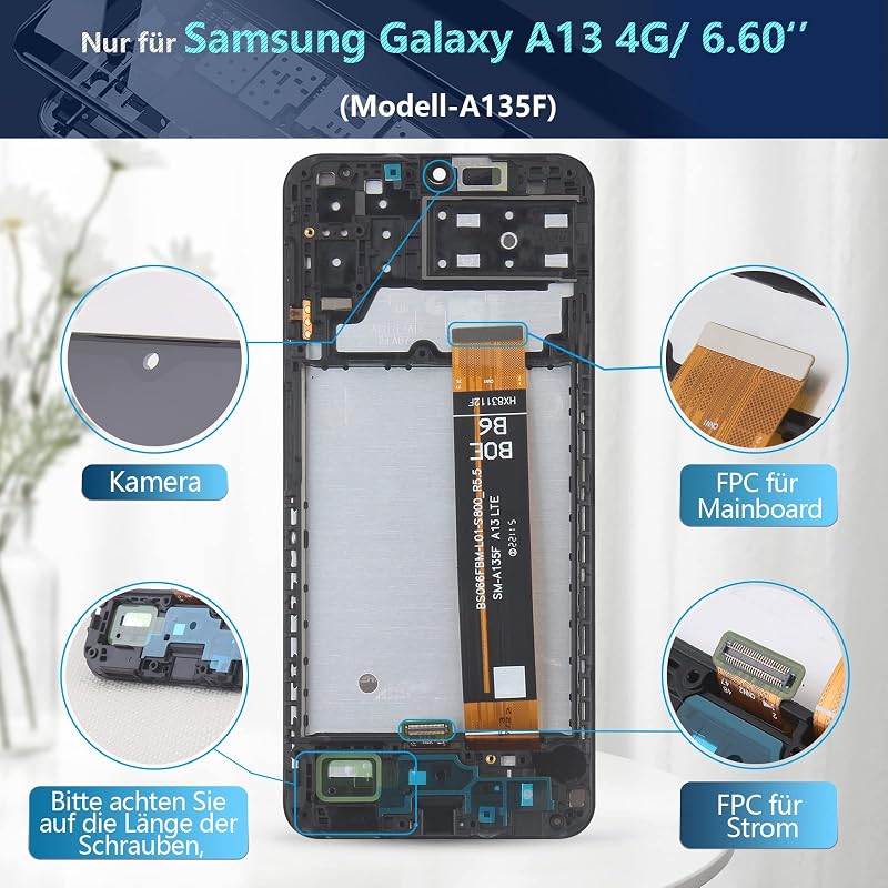RongZy Samsung Galaxy A13 4G/A135F/A137 Kijelző Csere Érintőképernyővel - Fekete Kerettel + Szerszámkészlet Telefonjavításhoz