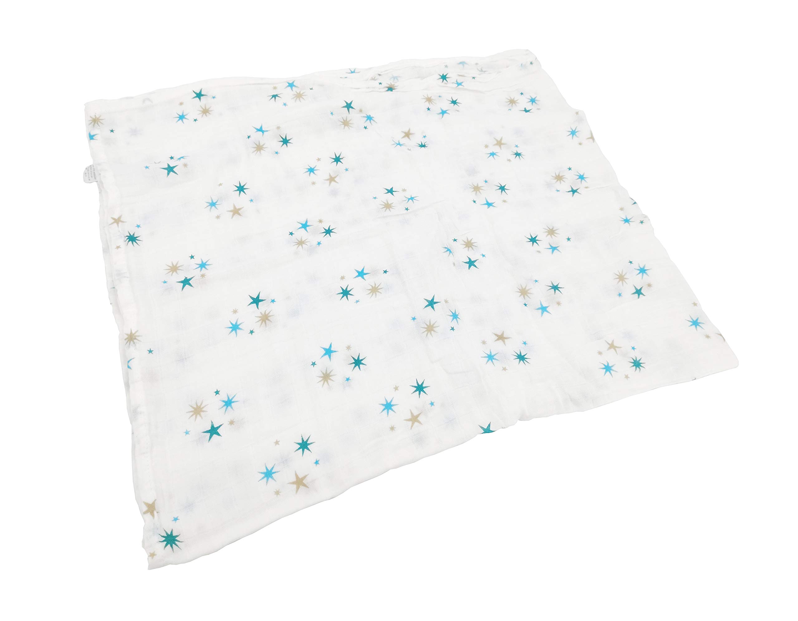 Star Print Baby Swaddle Blanket - 100% Cotton Muslin Receiving Blanket 44x48 Inches For Newborns & Infants