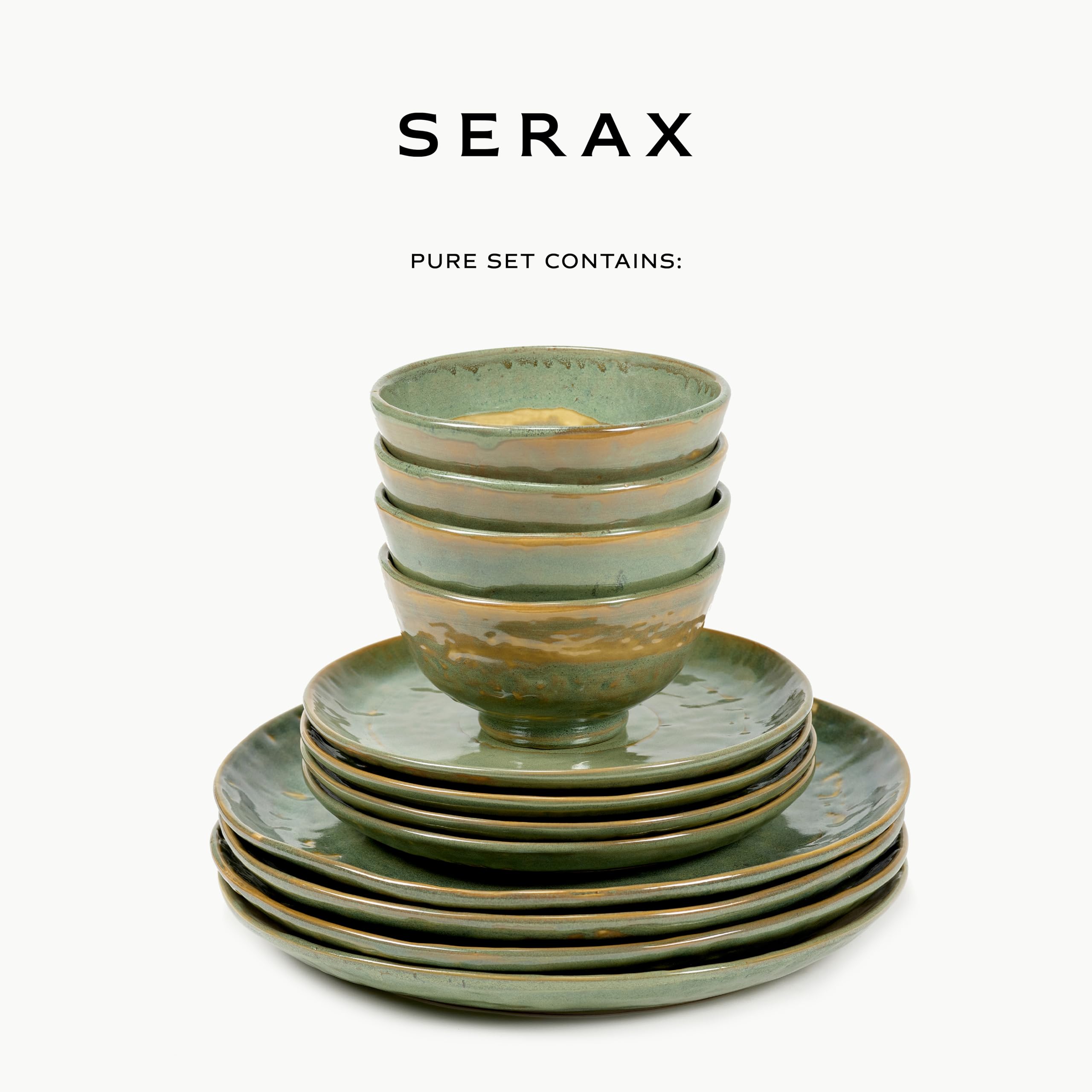 Serax Seagreen Pure 12-częściowy zestaw obiadowy | 4 talerze w rozmiarze M, 4 talerze w rozmiarze S, 4 miski rozmiar M, zestaw ceramiczny Pascale Naessens, zastawa stołowa