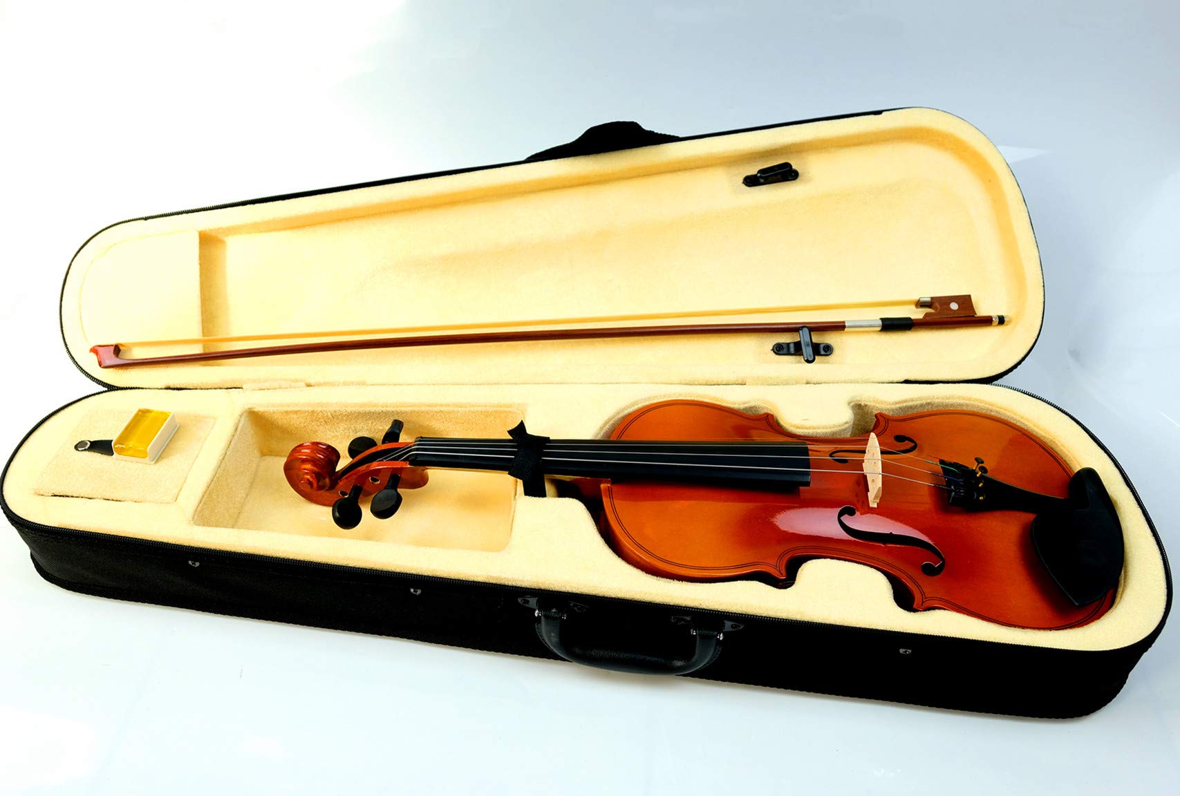 Mike Music 4/4 Full Size Natural Violin with Hard Case, Bow, Rosin (4/4 Violin, natural)