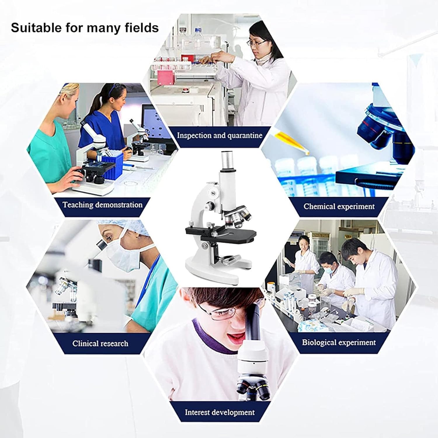 Compound Binocular Microscope, Microscope for Adults Kids, Digital Biological Compound Binocular LED Light Microscope, for Beginners Lab (A)