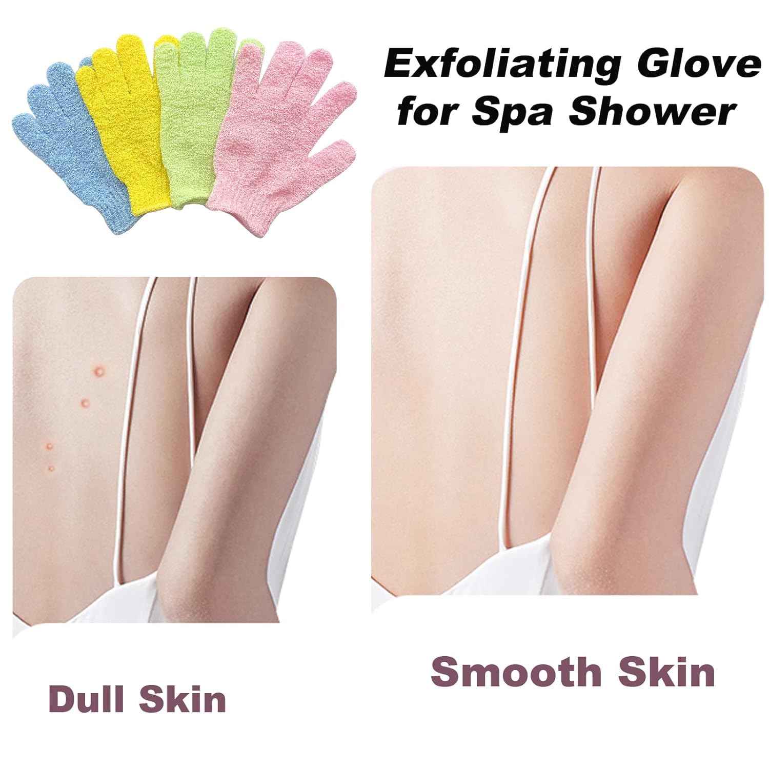 RRJ 4PCS Body Scrubber Shower Gloves Exfoliator Gloves, Massage and Body Scrub, Remove Dead Skin Shower Gloves Exfoliating for Women and Men, 4 Colors 2