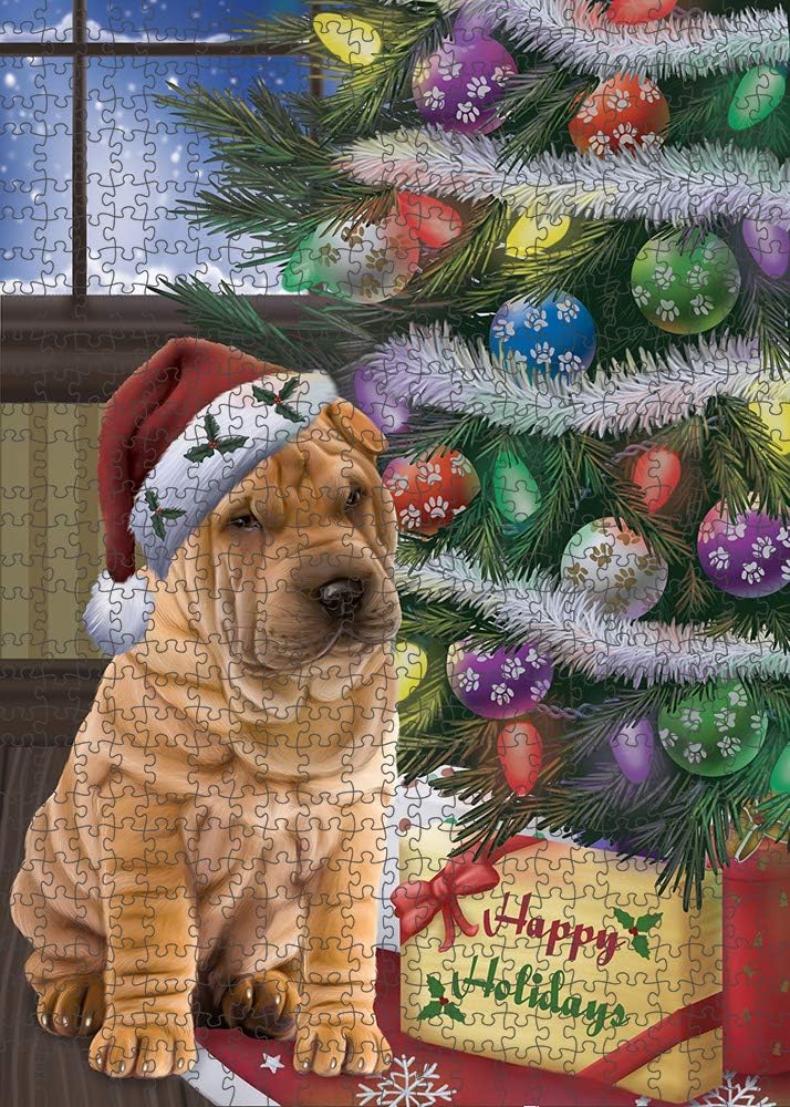 Christmas Tree with Presents Shar Pei Dog Jigsaw Puzzle for Adults - Animal Printed Interlocking Puzzle Game Artwork - Gift for Dog Lover's -1000 Pcs 29.5"x19.7", PZLE58072