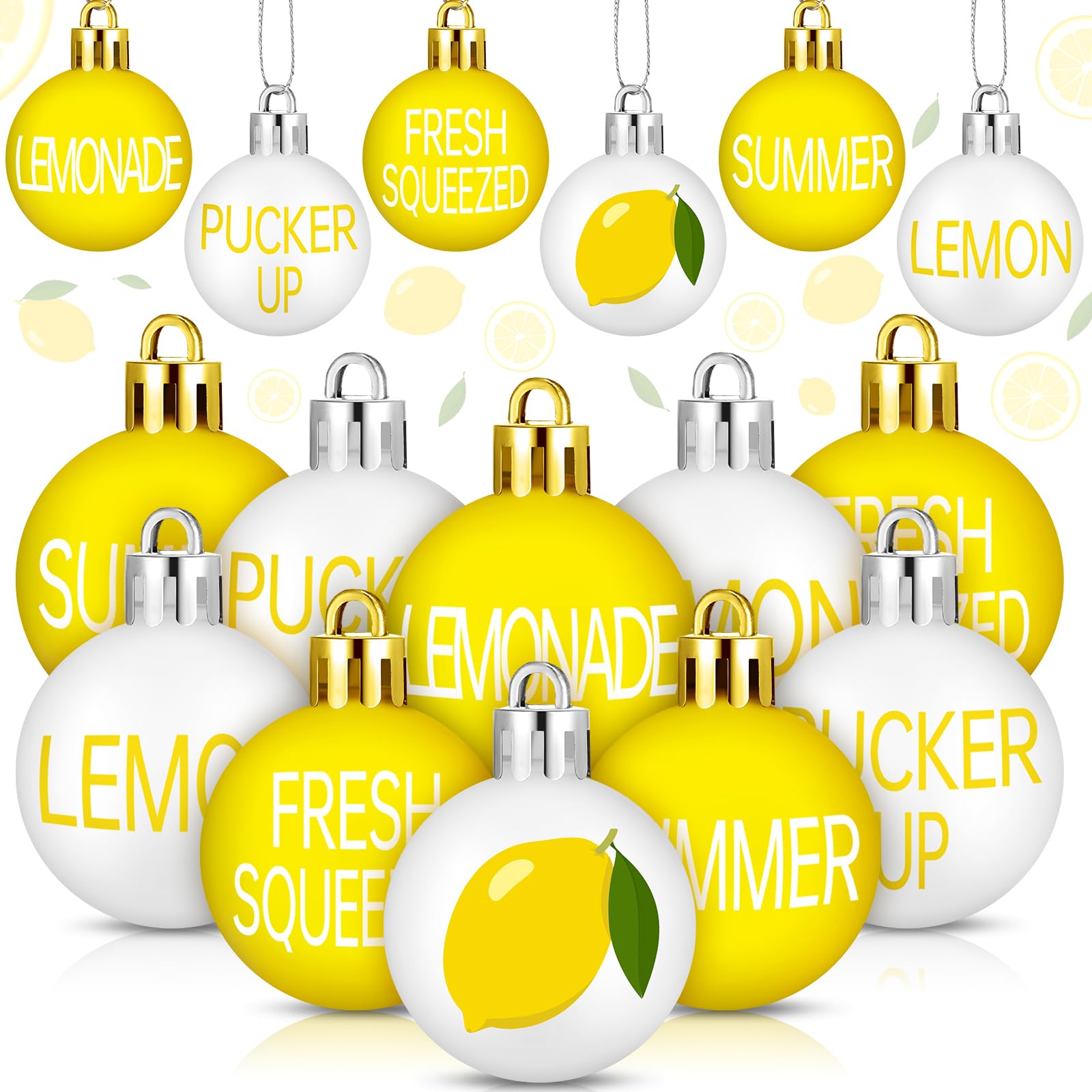 24 Pcs Summer Balls Ornaments Hanging Summer Ornaments Summer Tree Decorations for Holiday Tropical Party Wedding Baby Shower Decorative Supplies (Lemon)