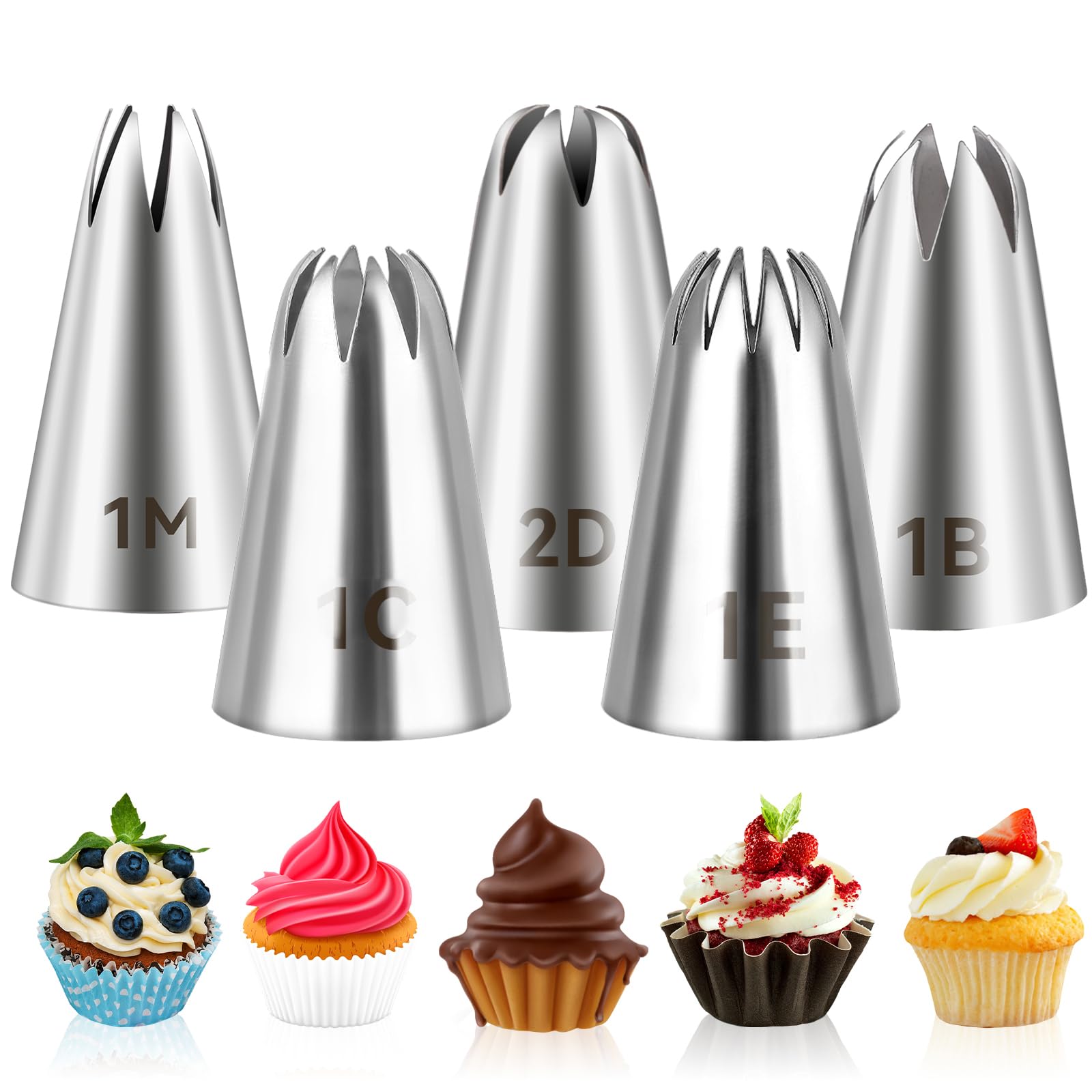 VANILLANI ヴァニラニ　MULTI PIPING TOPS Amazon.com: 5pcs Cake Piping Tips (1M 2D 1C 1B 1E), Decorating