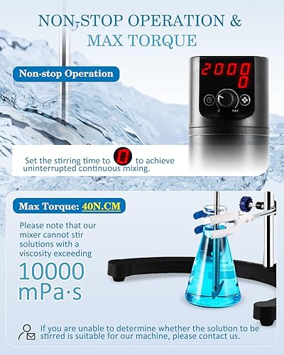 Miniatura 2 de Agitador eléctrico Max.40L LCD Digital Lab Mixer 10000mPa.s Tiempo y velocidad ajustable varilla de agitación incluida 100-2000RPM 120W