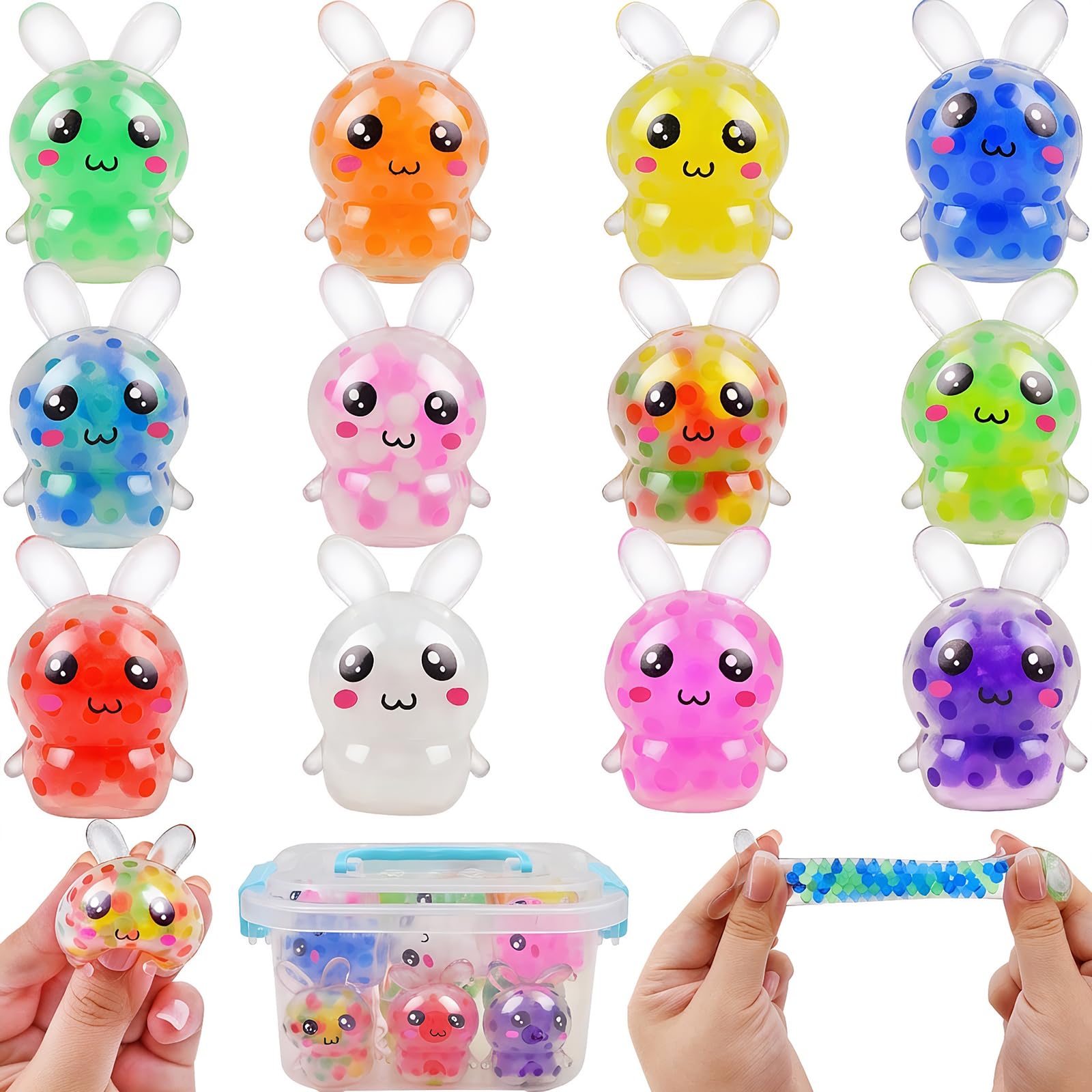 12 Pack Easter Mini Bunny Squeeze Ball Toys Stress Balls Squishy Toys for Easter Basket Stuffers Egg Fillers Party Favors Gifts