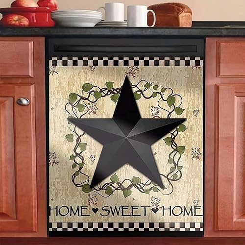 Imán decorativo negro con diseño de estrella y corona de granero para puerta de lavavajillas