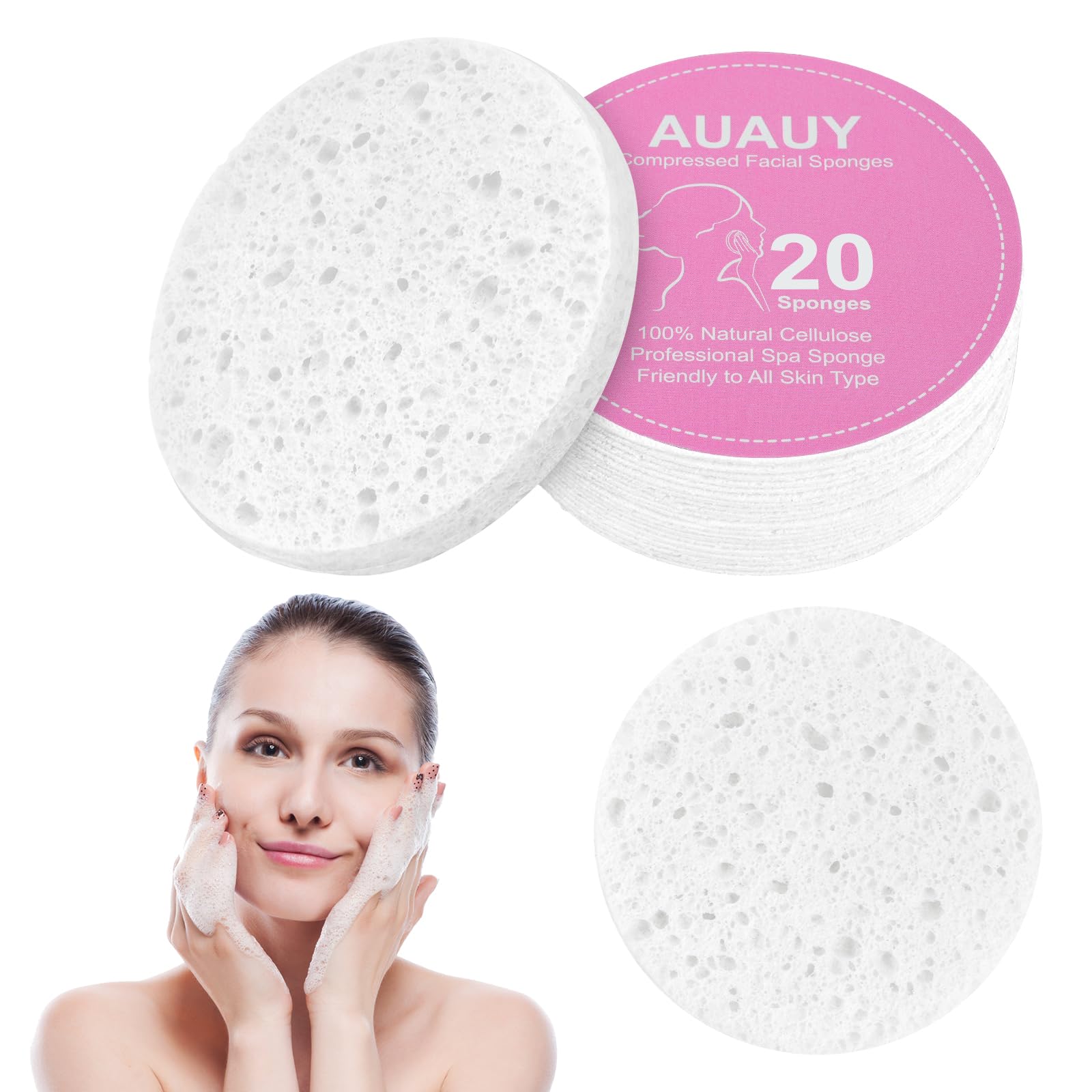 AUAUY 20 Stück Komprimierte Gesichtsschwämme, Zellulose Gesichtsschwämme, Abschminken Schwamm Pads, 100% Naturkosmetikschwämme zur Gesichtsreinigung, Peeling-Maske, SPA Massage, Make-up-Entfernung