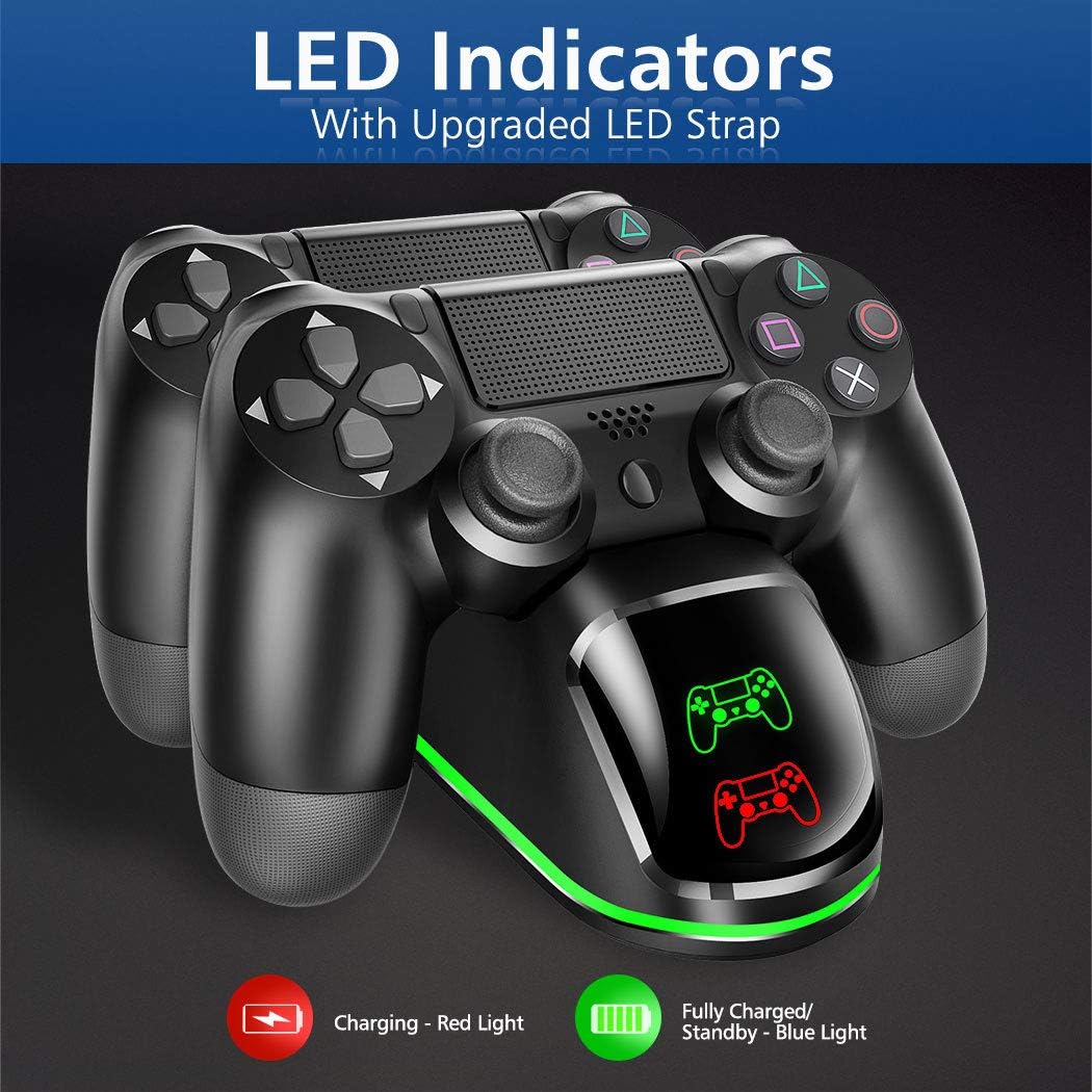 OIVO PS4 Controller Charger for Compatible with PlayStation 4 PS4 Controller, Remote Charging Docking Station with LED Indicators and USB Cable- 2.6ft