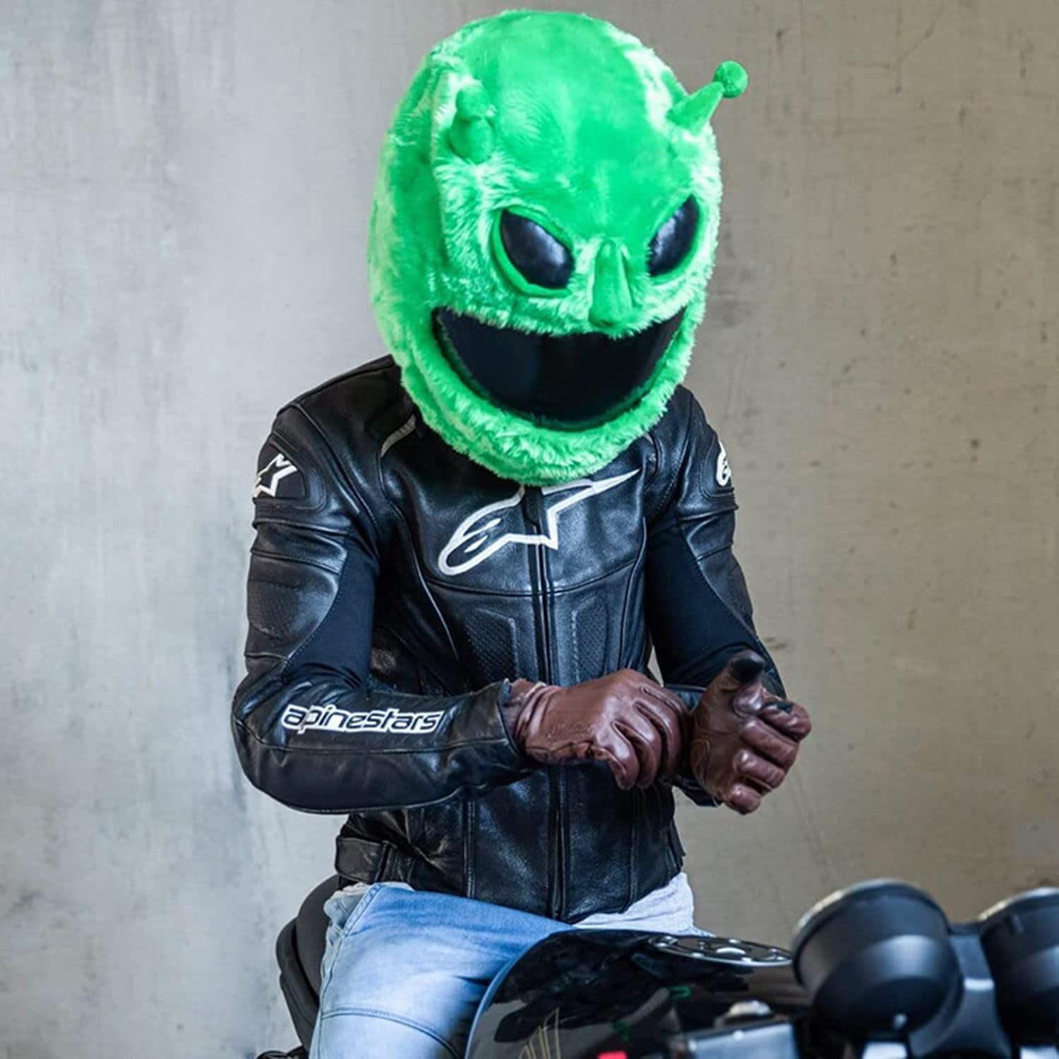 Copricasco Moto Peluche, Copricaschi Divertenti, Copri Casco, Accessori per Caschi Da Moto, Attrezzatura per L'equitazione All'aperto per Uomini e Donne-verde