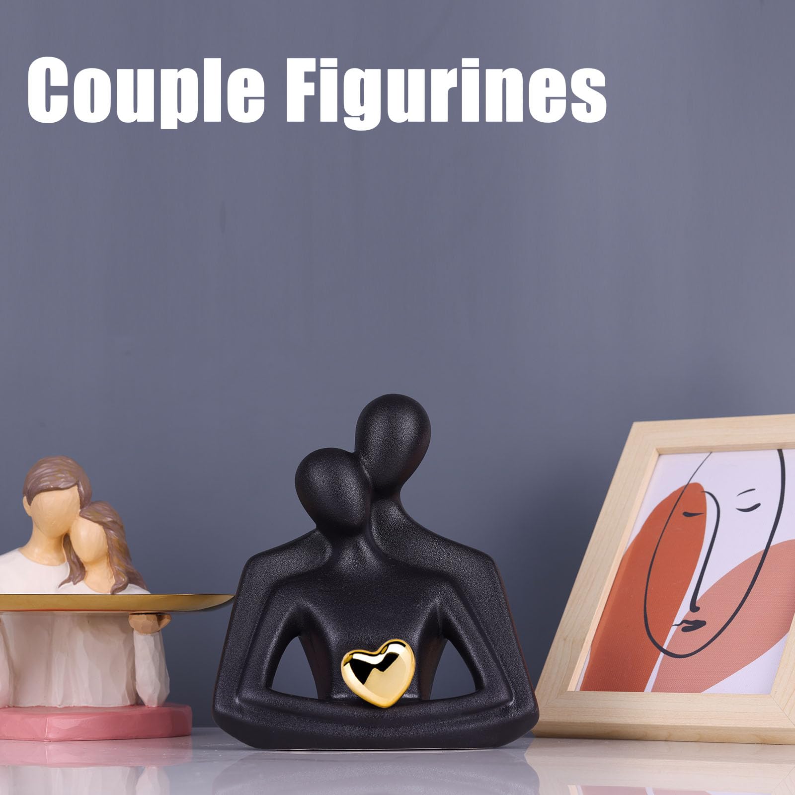 Xintim Statue Main Coeur Dorée, Sculpture Moderne Décoration Maison Salon, Cadeau Anniversaire Mariage Romantique pour Femme et Couple, Objet Déco Abstrait Étagère Bureau