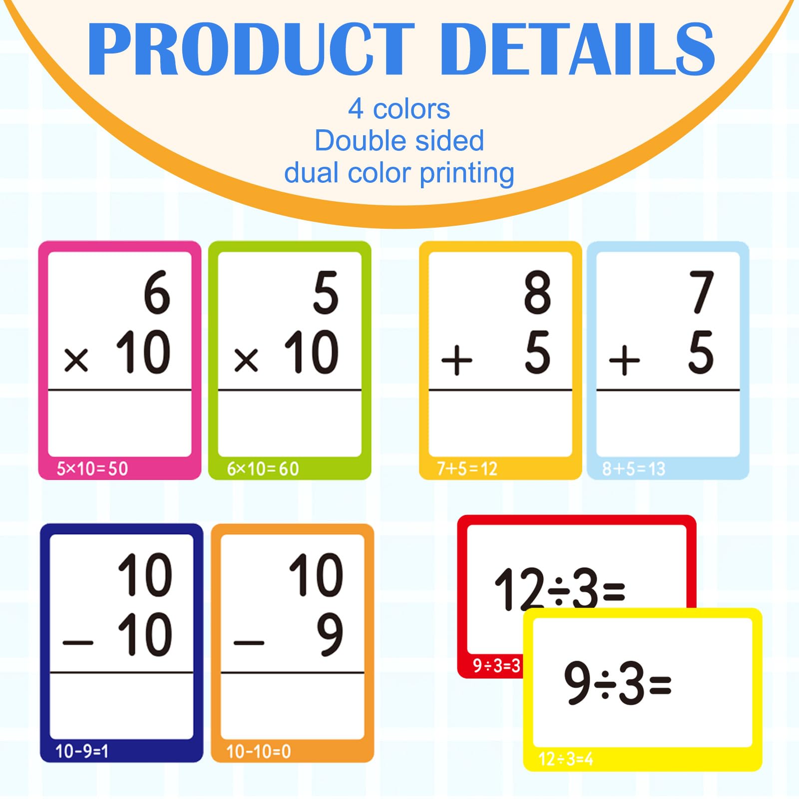 Juego de 864 tarjetas flash de matemáticas mixtas, fracciones y matemáticas, con ayudas visuales dominadas y clasificación de revisiones para suministros de escuela en casa para niños de 3º