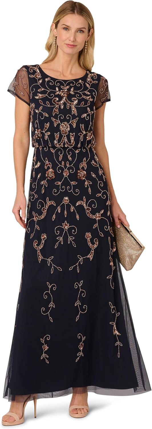 Adrianna Papell Womens Beaded Blouson Long Dress - Image 4