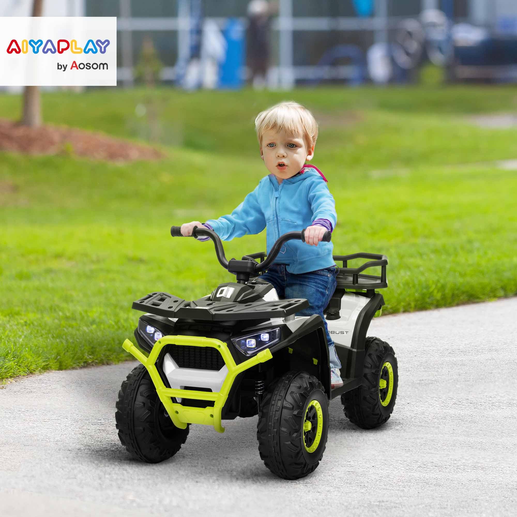 AIYAPLAY Quad Eléctrico para Niños 12V Coche Eléctrico para Niños de +3 Años con Faros Música MP3 Velocidad 3-6 km/h y Cesta Carga 30 kg Verde