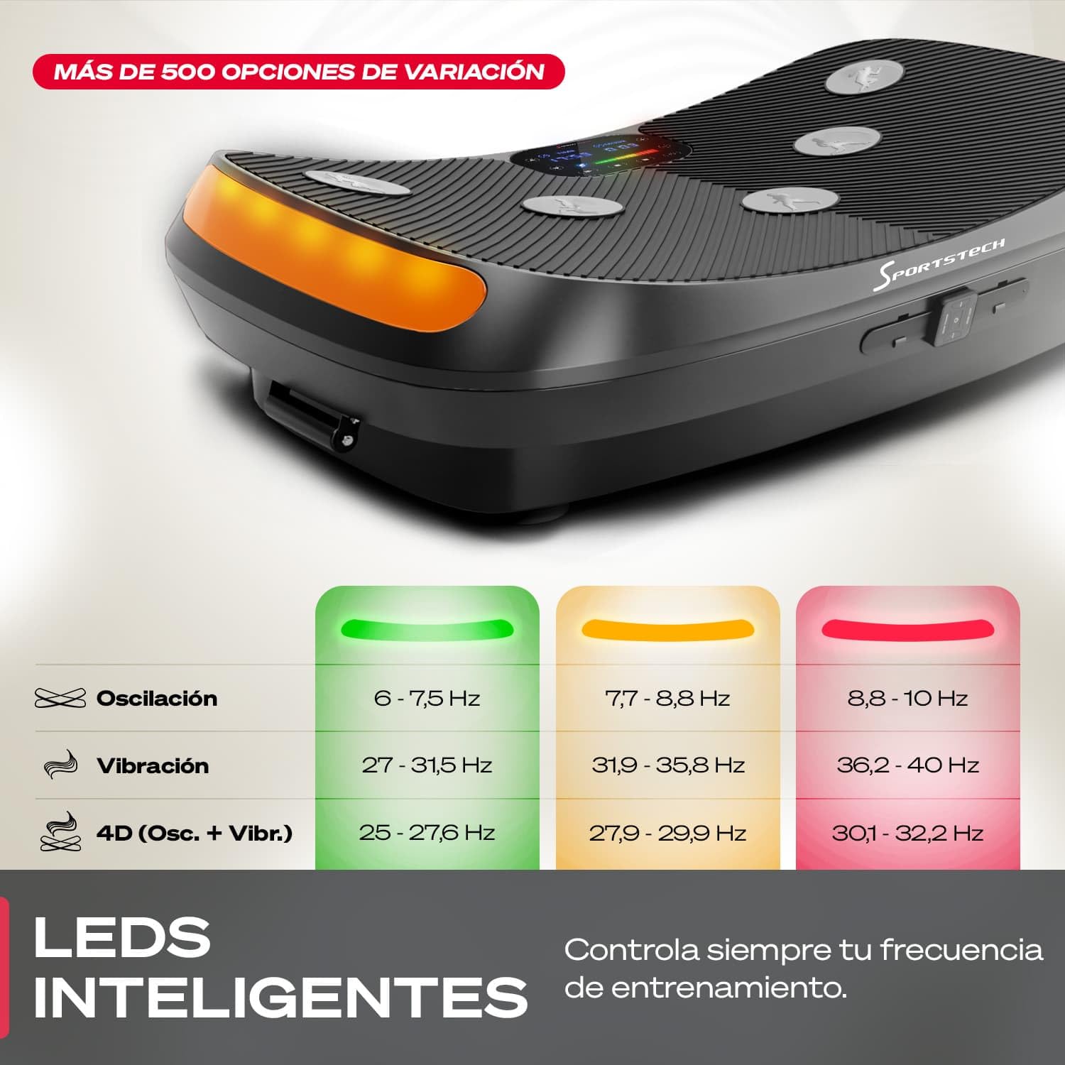 Sportstech 4D VP400 Plataforma Vibratoria de Diseño Curvo + Videos de Entrenamiento, Pantalla Táctil, Gran Superficie, Tecnología LED, Reloj Remoto, Bandas de Resistencia, póster y Esterilla