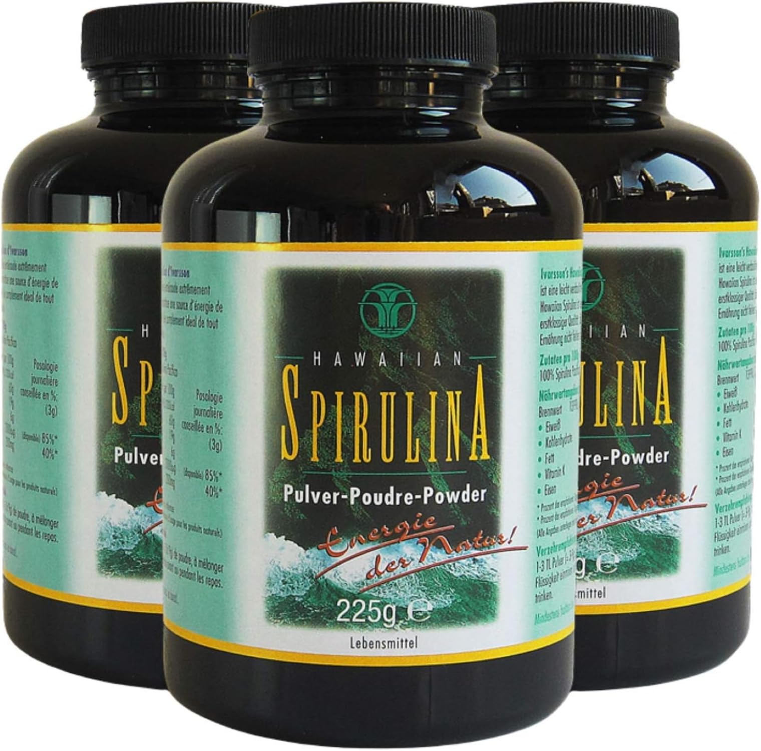 Ivarsson's Original Hawaiian Spirulina I 3x225g Pulver I Algen Pulver aus reinem und natürlichem Spirulina