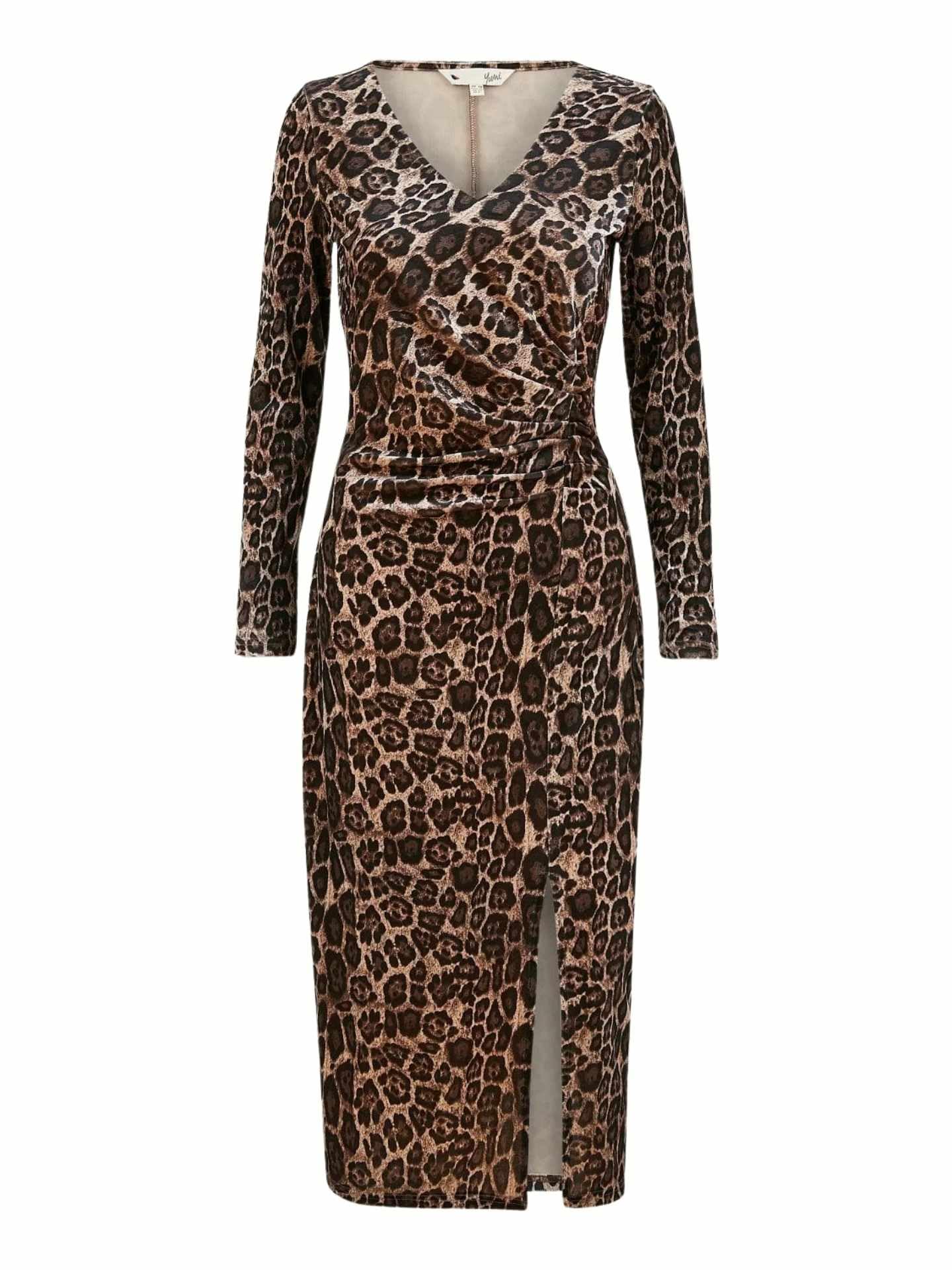 Yumi Women's Brown Velvet Leopard Print Fitted Midi Dress | : Size 8