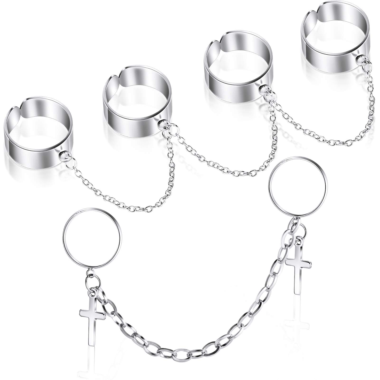 Batiyeer 2 Pieces Chain Finger Rings Adjustable Chain Vintage Ring Punk Gothic Stackable Statement Ring Multiple Finger Open Jewelry for Women and Men