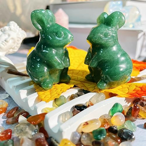 Miniatura 3 de DUQGUHO Decoración de conejito de aventurina verde de Pascua de 2 pulgadas, regalos de primavera para mujeres, cristales de conejo, estatua de