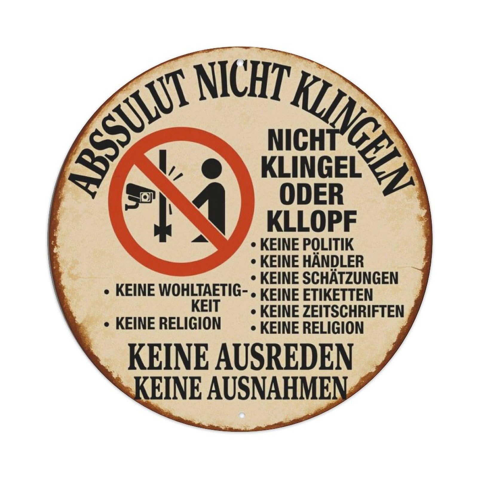 German No Knocking Vintage Round Metal Sign Vintage Aluminium Metal Sign, Retro Wall Decor for Home, Bar, Garage & Farmhouse 20x20cm