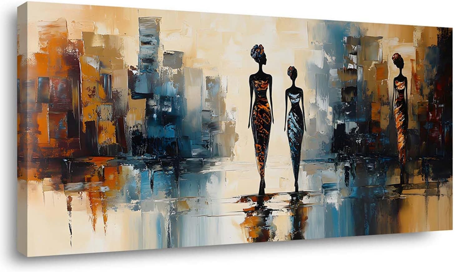 ZESTRILIA Gold African Silhouettes City Wall Art Modern Abstract Cityscape Canvas Painting Prints Artwork Office Hallway Bedroom Living Room Decor (40x20 Inches)