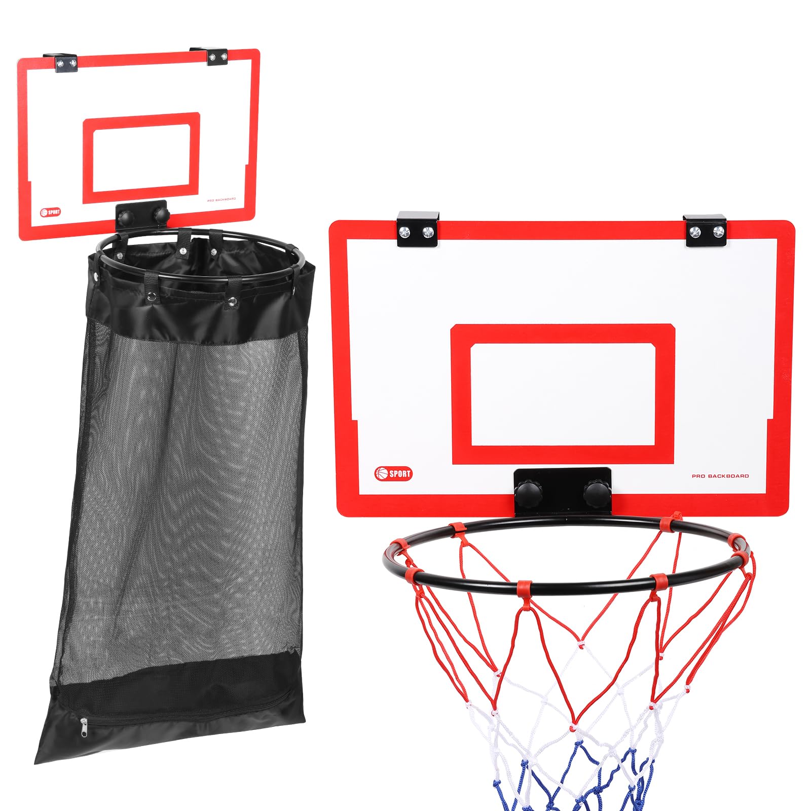 2in1 Door Hanging Basketball Hoop Laundry Basket, Wooden Basketball Hoop Clothes Hamper with Zipper for Dirty Cloth Toy Towel, Over The Door Laundry Basket for Kids Teen Bedrooms Dorm Rooms Bathroom