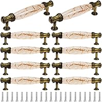 Vista 6 de 10 tiradores de cerámica color bronce/blanco para muebles de bronce antiguo, manijas de cajón central de 5 pulgadas (5.039 in) para armario