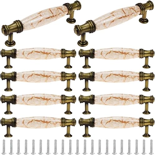 Miniatura 6 de 10 tiradores de cerámica color bronce/blanco para muebles de bronce antiguo, manijas de cajón central de 5 pulgadas (5.039 in) para armario