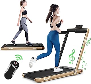 GYMAX 2 in 1 Folding Treadmill, Under Desk Walking Running Machine with Bluetooth Speaker, LED Monitor & Smart App Control, Electric Treadmill for Home Gym