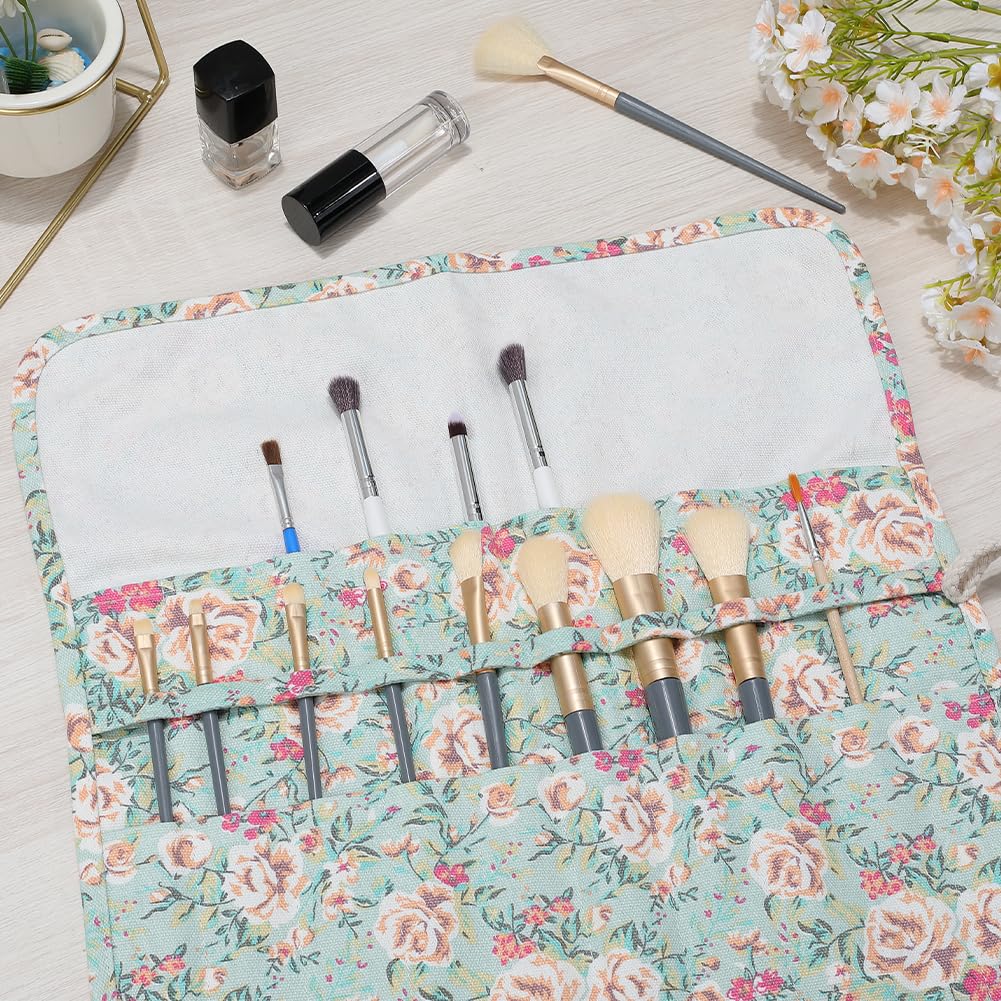 CRASPIRE Canvas Pencil Wrap Flower Pattern Pencils Roll Holder Brushes Bag Roll Up Piant Floral Coloring Pen Case Storage Organizer for Art Lovers Artist Drawing Sketching with 20 Slots Pouch - Image 4