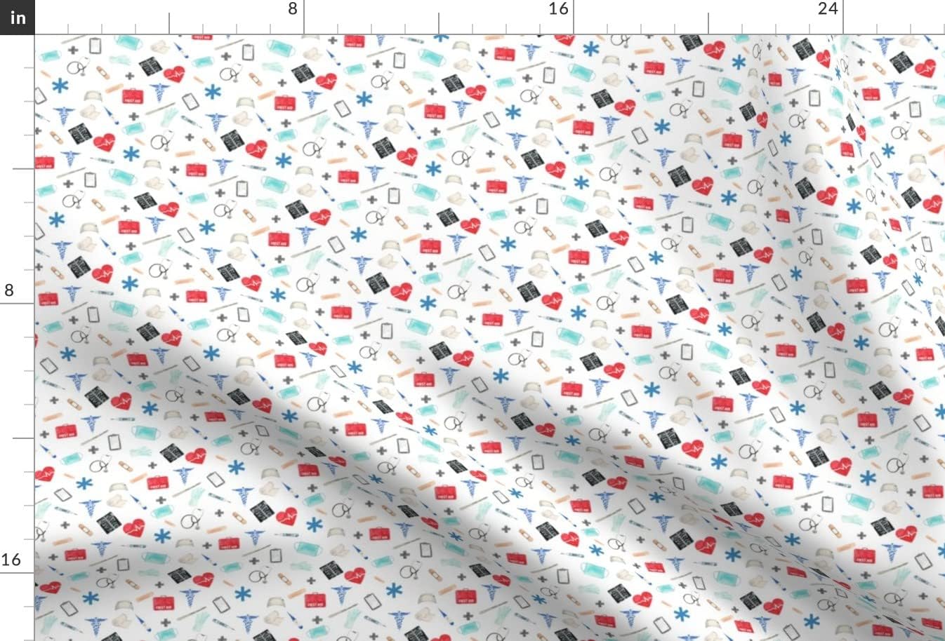 Spoonflower Fabric - Love Flowers White Doctor Medical Nurse Medicine Scrubs Printed on Minky Fabric by The Yard - Sewing Baby Blankets Quilt Backing Plush