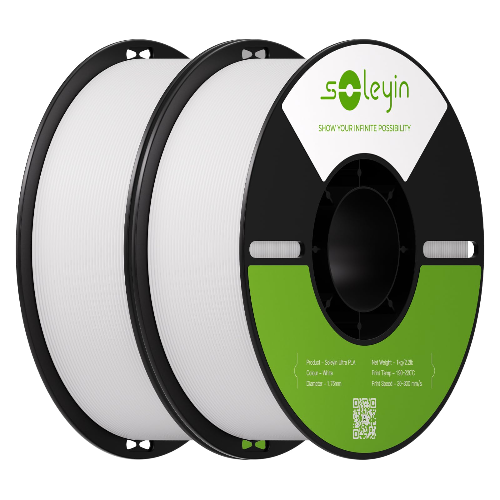 PLA Filament 1.75mm 2KG, White & White 3D Printer Filament 2 Pack 1kg Spool, Neatly Wound, ±0.02mm Accuracy, Strong Adhesion, High-Speed Printing, No Warping, Fits Most FDM Printers