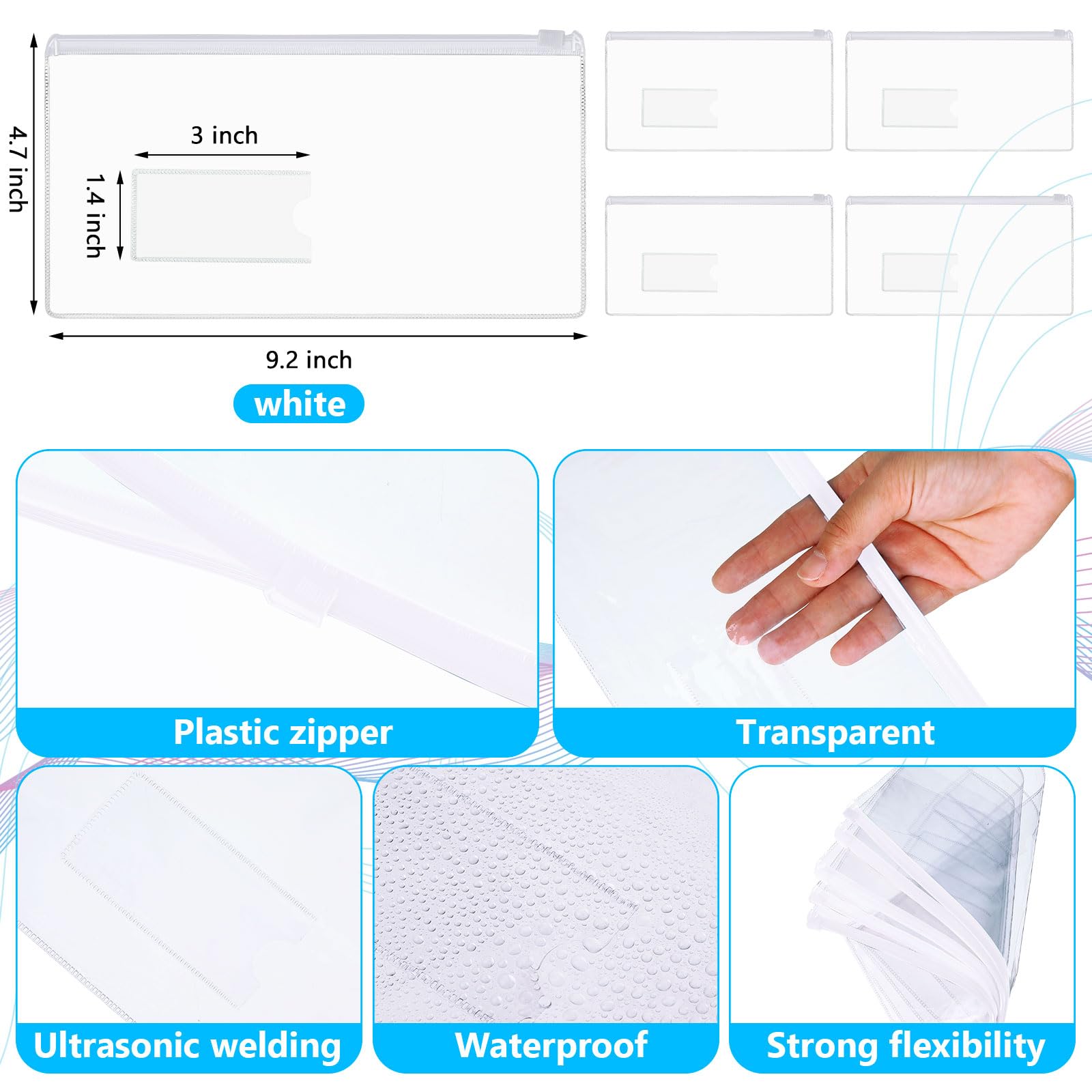 Zhehao 200 buste in polietilene con cerniera, formato A6, trasparenti, astucci in plastica con etichetta con cerniera, 22 x 11,9 cm, riutilizzabili, per soldi, contanti, scuola e ufficio (bianco)