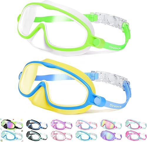 Vvinca 2 gafas de natación para niños con cubierta para la nariz, máscara de buceo de natación de visión amplia, antivaho UV, anti roturas para