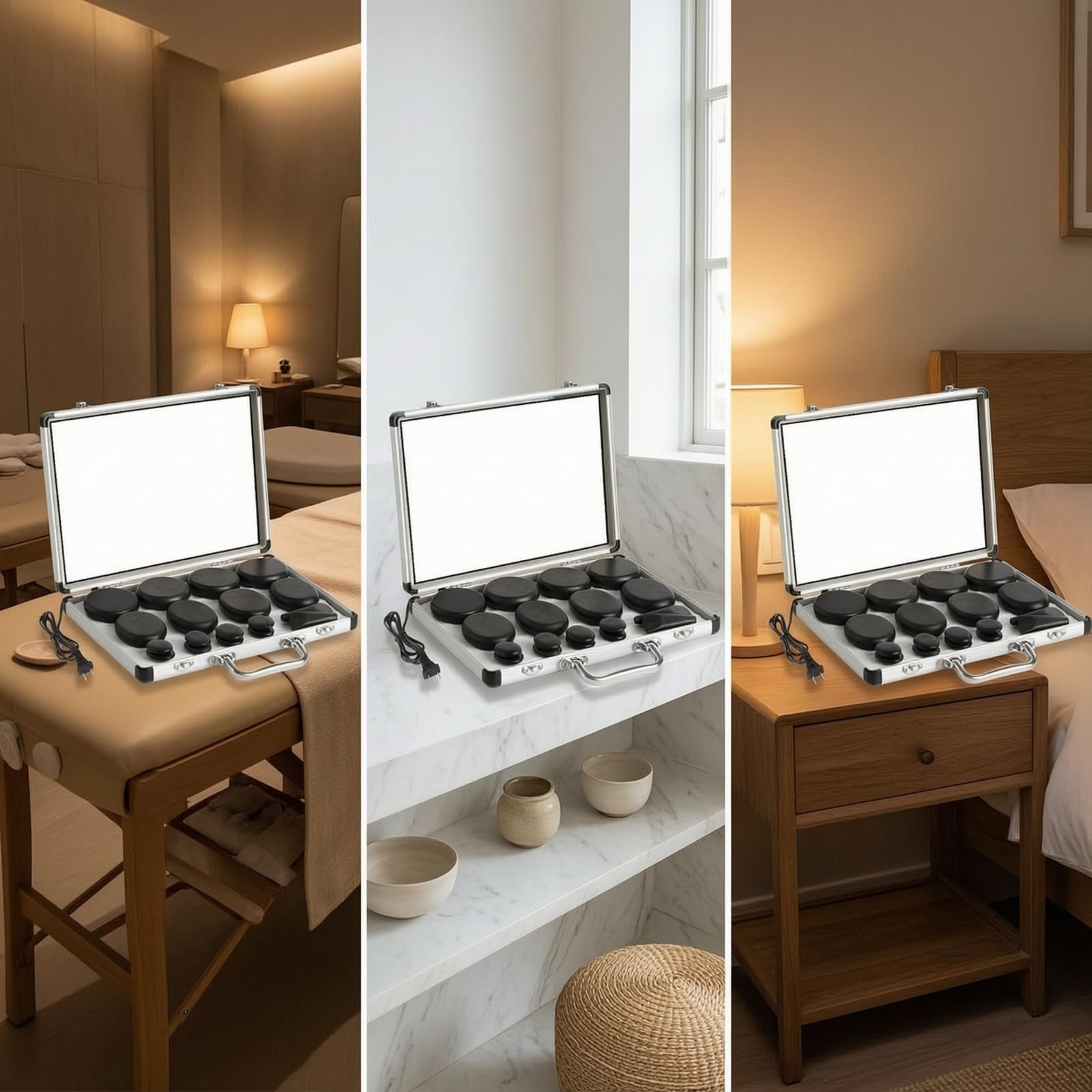 Hot Stone Massage Kit mit Heizkoffer beheizbar Massagesteine mit Koffer schnell erhitzbar Massagesteine für Spa, Massage