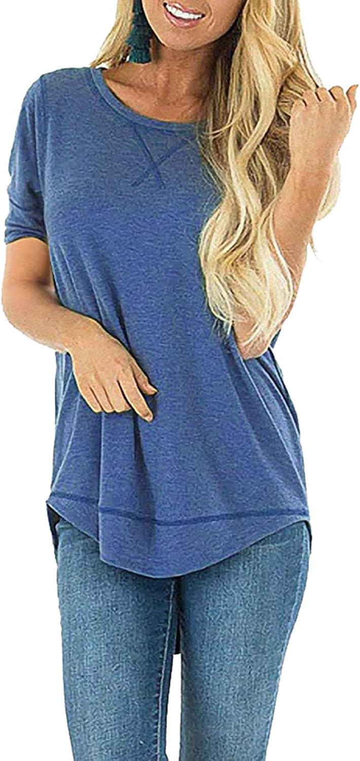 JomeDesign Summer Tops for Women Short Sleeve Side Split Casual Loose Tunic Top - Image 2