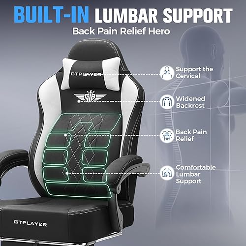 Miniatura 3 de GTPLAYER Silla grande y alta para videojuegos, silla de computadora de tela transpirable con fuerte soporte lumbar, cómodas sillas de oficina