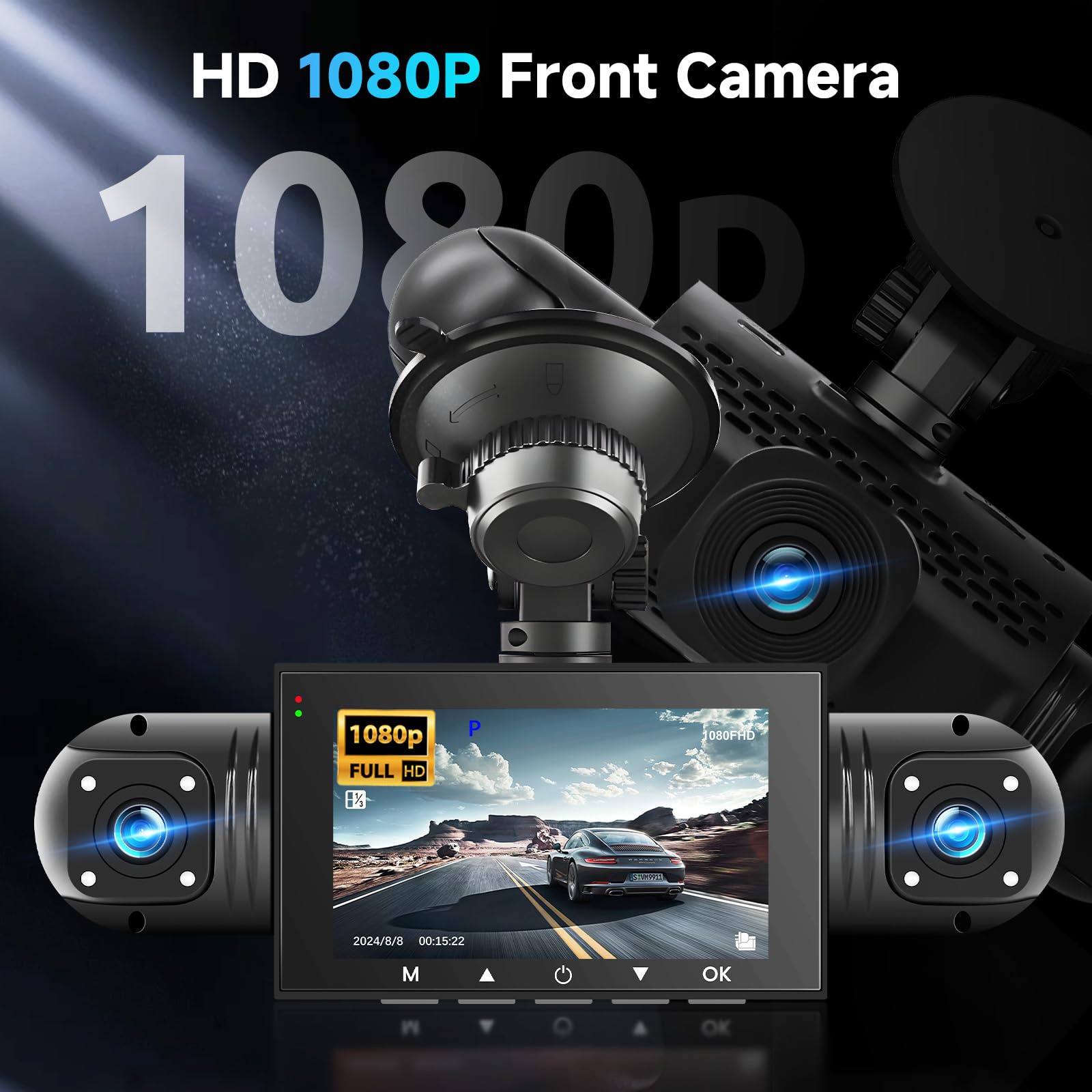 Dash Cam 4 Canali 1080P Con WiFi E APP – Telecamere Anteriore, Posteriore E Laterali, Sensore G, Visione Notturna, Parcheggio 24h
