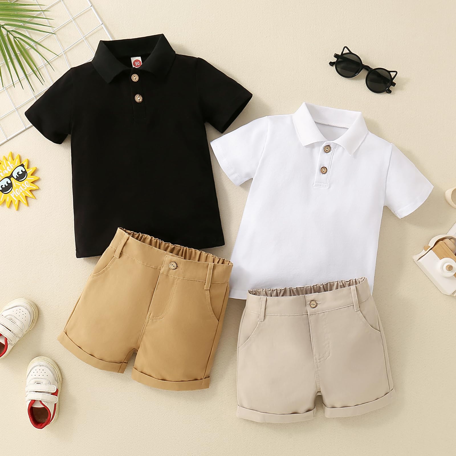 Yanmucy Bebé Niño Ropa de Verano Trajes Niño Polo Camisa de Manga Corta Sólido Elástico Pantalones Cortos Ropa Traje Casual Camiseta Tops Pantalones Cortos Conjunto 1-6 Años