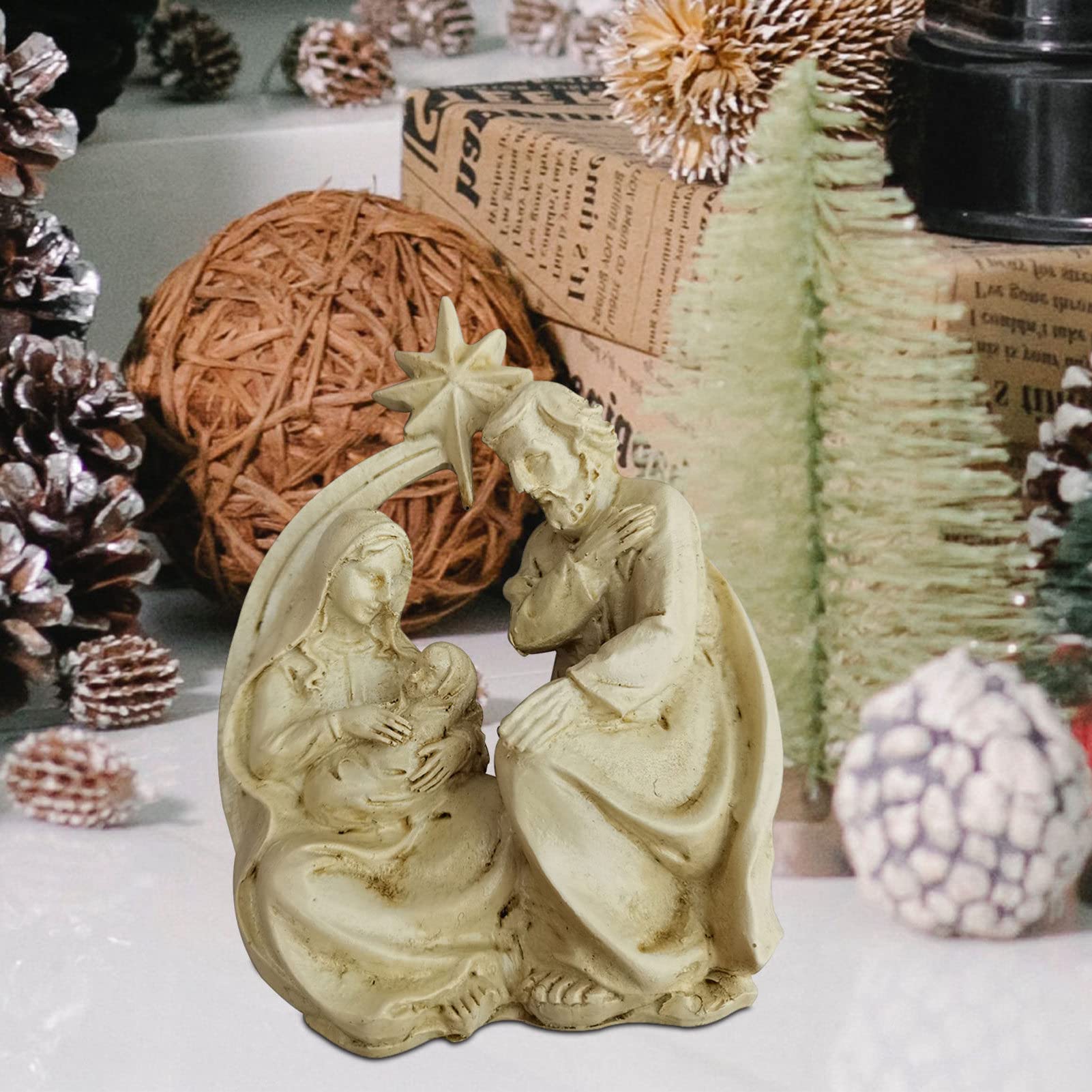 天使と聖家族のレジン彫刻 キリストオブジェ